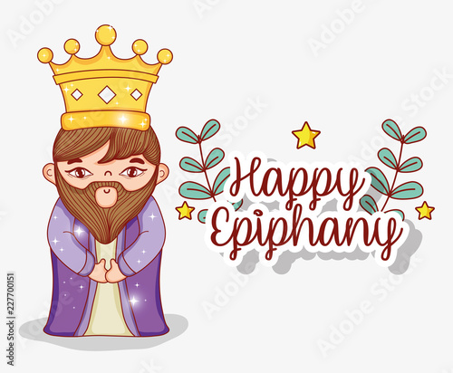 king wearing crown with branches leaves plants