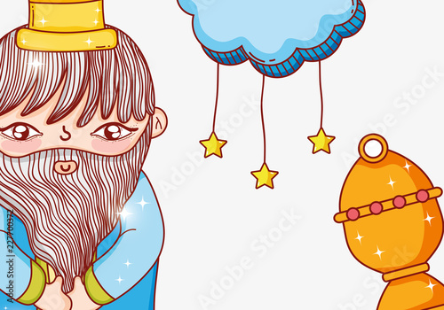king wearing crown with gold and cloud stars