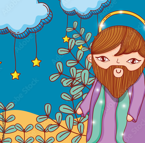 joseph with clouds stars and branches leaves