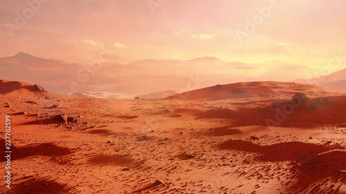 Fototapeta Naklejka Na Ścianę i Meble -  landscape on planet Mars, scenic desert scene on the red planet