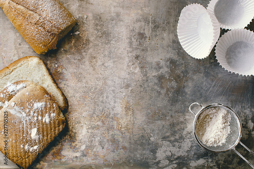 Bakery concept. Breads and pastry material