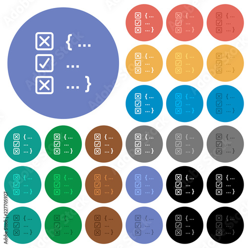 Source code checking round flat multi colored icons