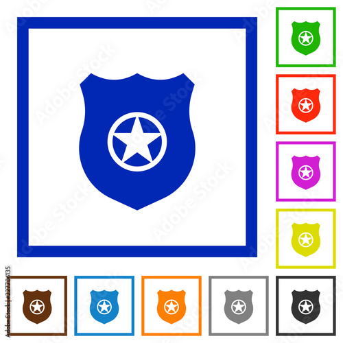 Police badge flat framed icons