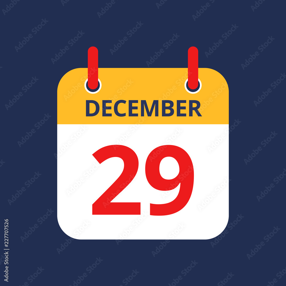Flat icon calendar 29th of December isolated on blue background. Vector illustration. Flat icon calendar 29th of December isolated on blue background. Vector illustration.