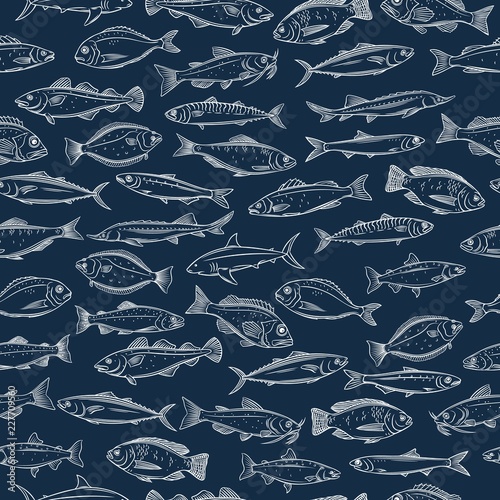Fish and seafood seamless pattern