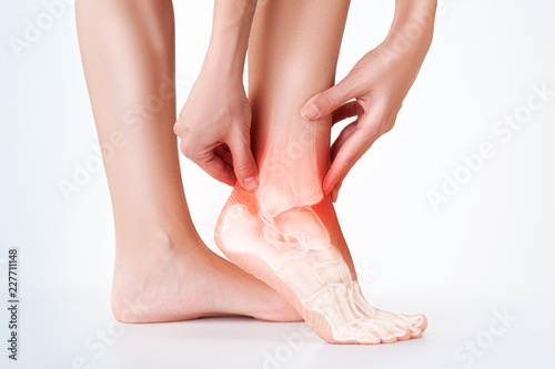 Ankle pain, foot painful point. photo
