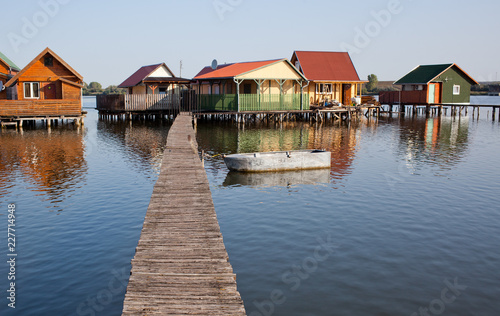 floating village on lake Bokod  Hungary