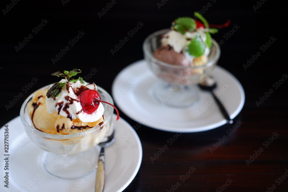 ice cream on wood table ice cream on wood table