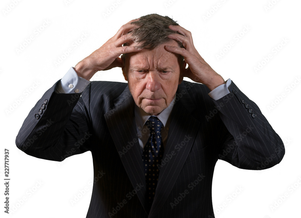 Front view of senior caucasian man worried and afraid Front view of senior caucasian man worried and afraid