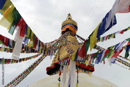The colorful prayer flags of Boudhanath Stupa in Kathmandu