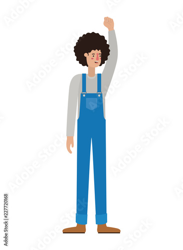 man in overalls with hand up avatar character