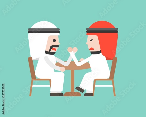 Two Arab Businessman arm wresting, business situation concept