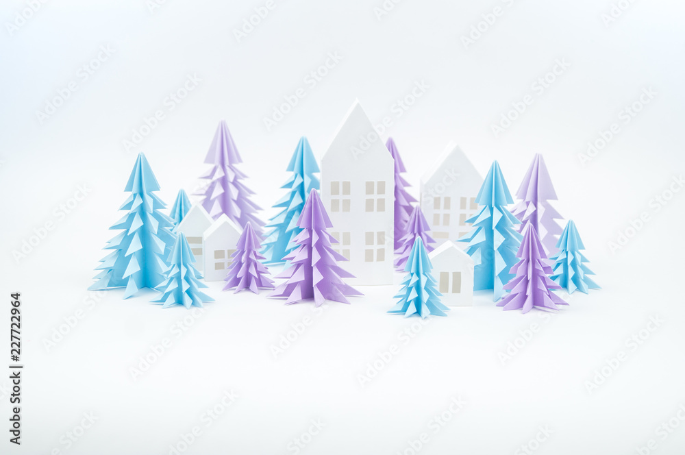 Christmas tree blue lilac paper white background Christmas tree blue lilac paper white background