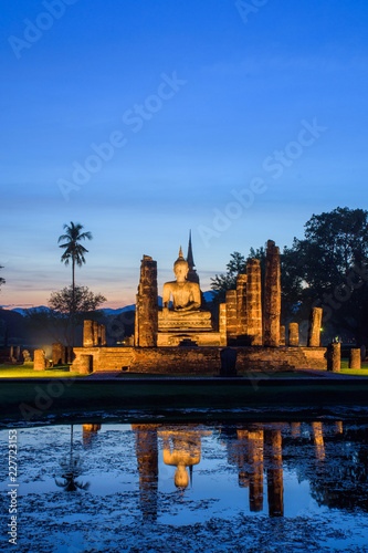 Mahathat temple in twilight time,Sukhothai Thailand. © thatreec