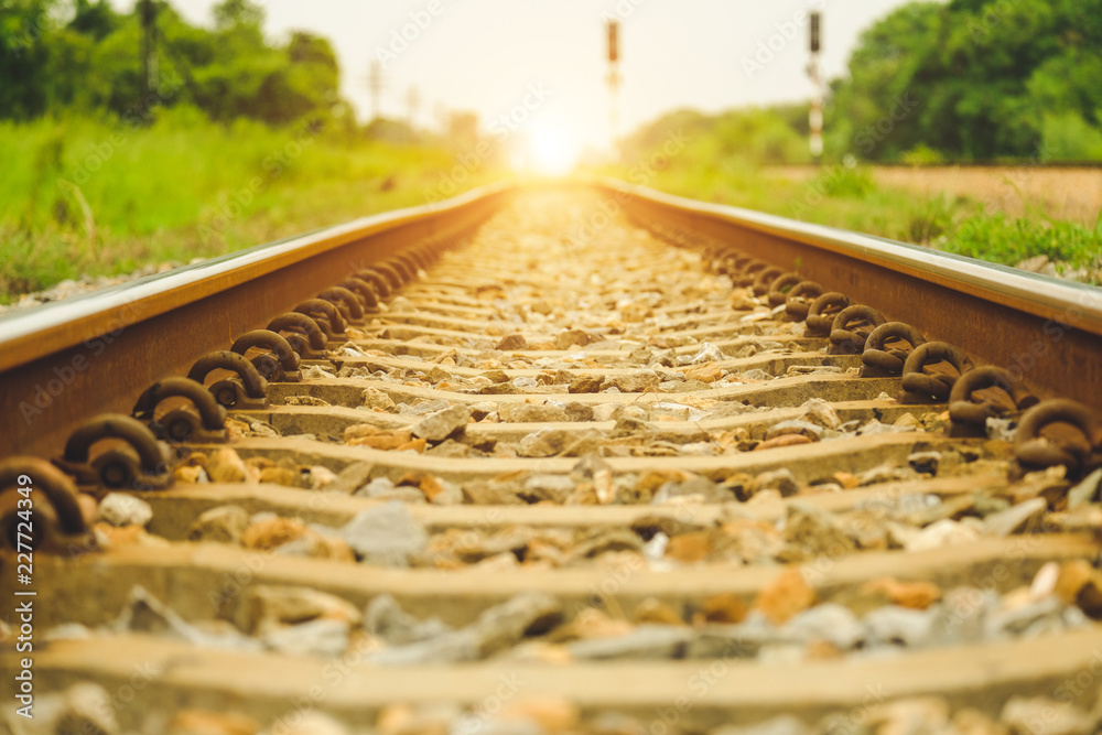 Close up railway track. Construction of railroad. Stock Photo | Adobe Stock