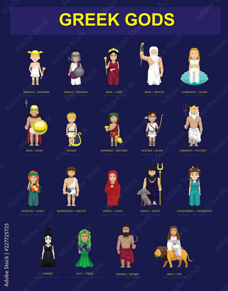Greek Gods Costume Set Characters Cartoon Vector Illustration Stock Vector  | Adobe Stock