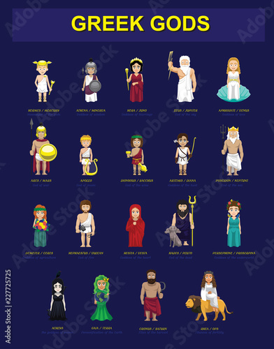 Greek Gods Costume Set Characters Cartoon Vector Illustration photo