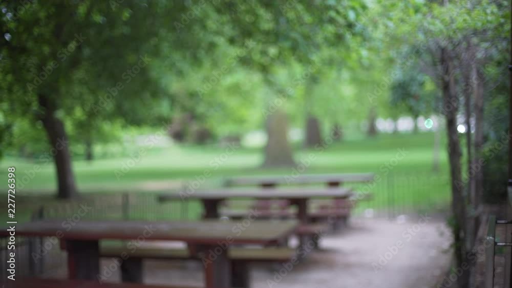 Defocused shot of picnic area at St. James park in London Defocused shot of picnic area at St. James park in London