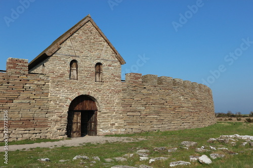 Main gate and wall of medieval castle Eketorp, Oland , Sweden