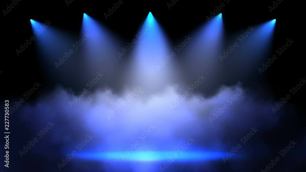 Stage with spot lighting, shining empty scene for holiday show, award Ceremony or advertising on the dark blue Background. Looped motion graphic.