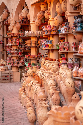 Ceramic pottery outside Nizwa Souq in the Hajjar Mountains, Oman.
