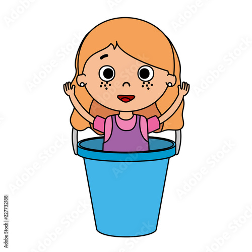 beautiful little girl in plastic bucket