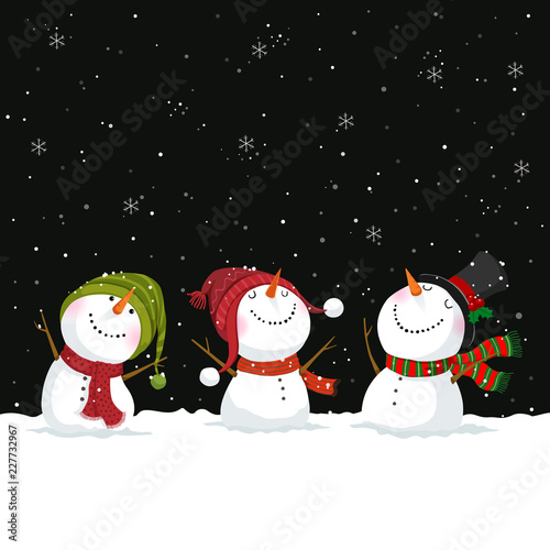 Merry Christmas and New Year greeting card with snowmen