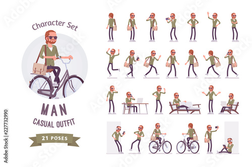 Young red-haired man ready-to-use character set