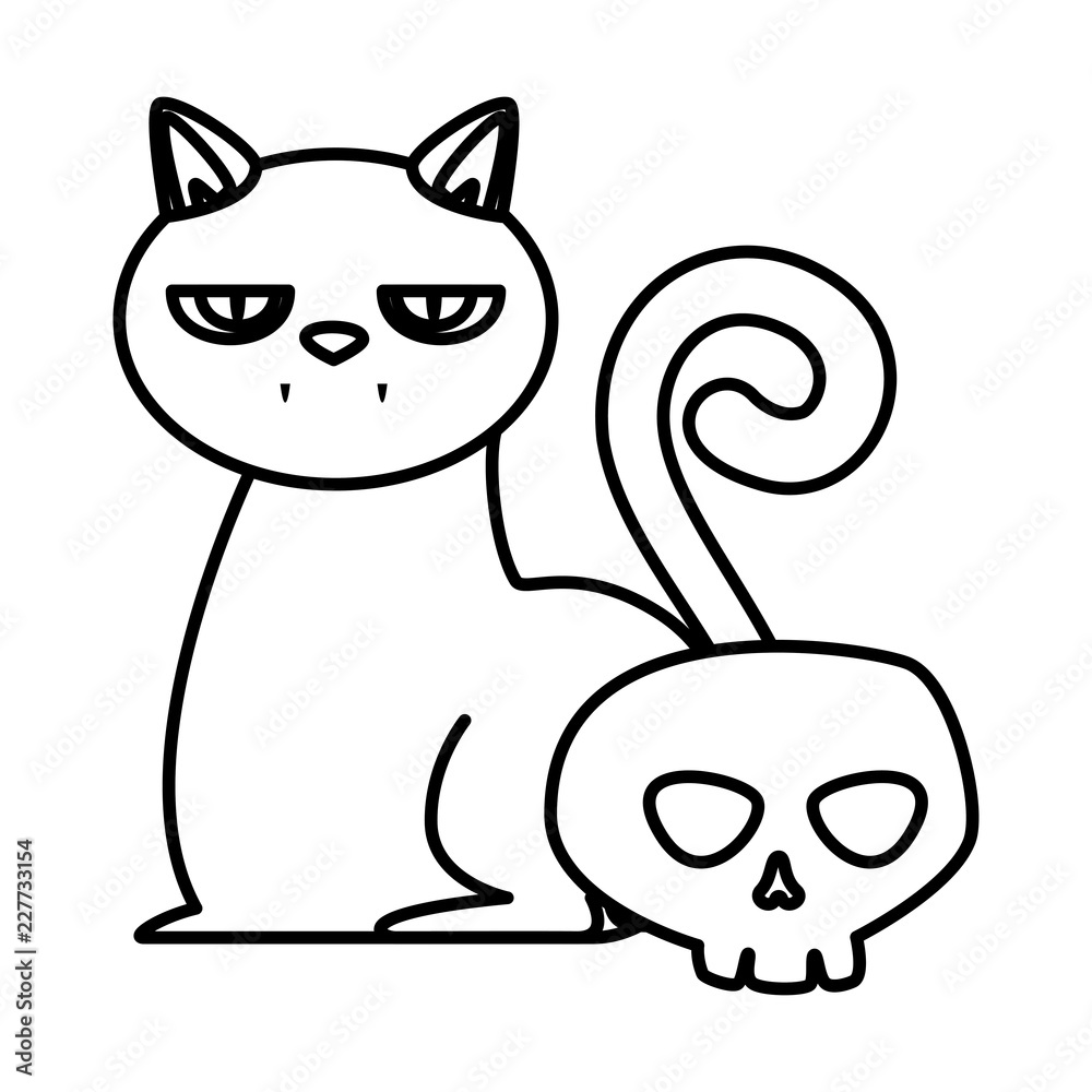 Fototapeta premium halloween black cat with skull