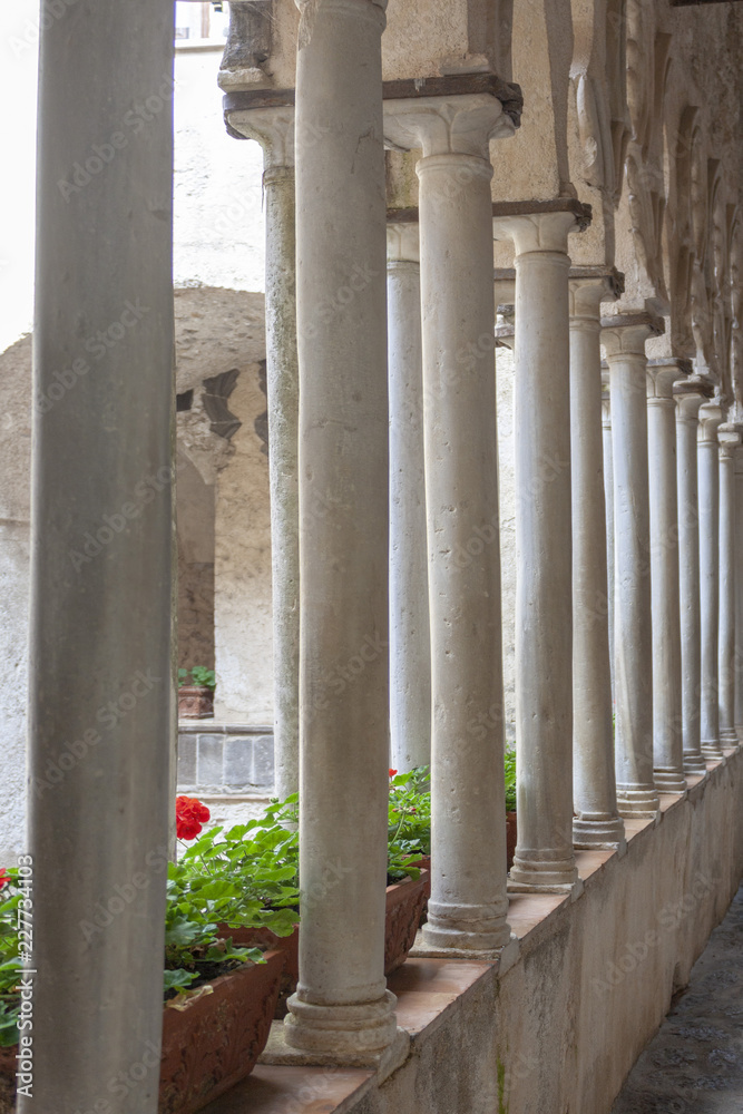 Old columns in Ravello Villa Rufolo in Amalfi Coast in Italy Old columns in Ravello Villa Rufolo in Amalfi Coast in Italy