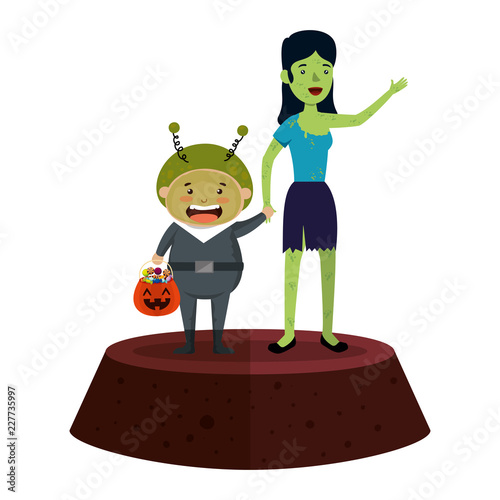 female sombie and alien halloween costume photo