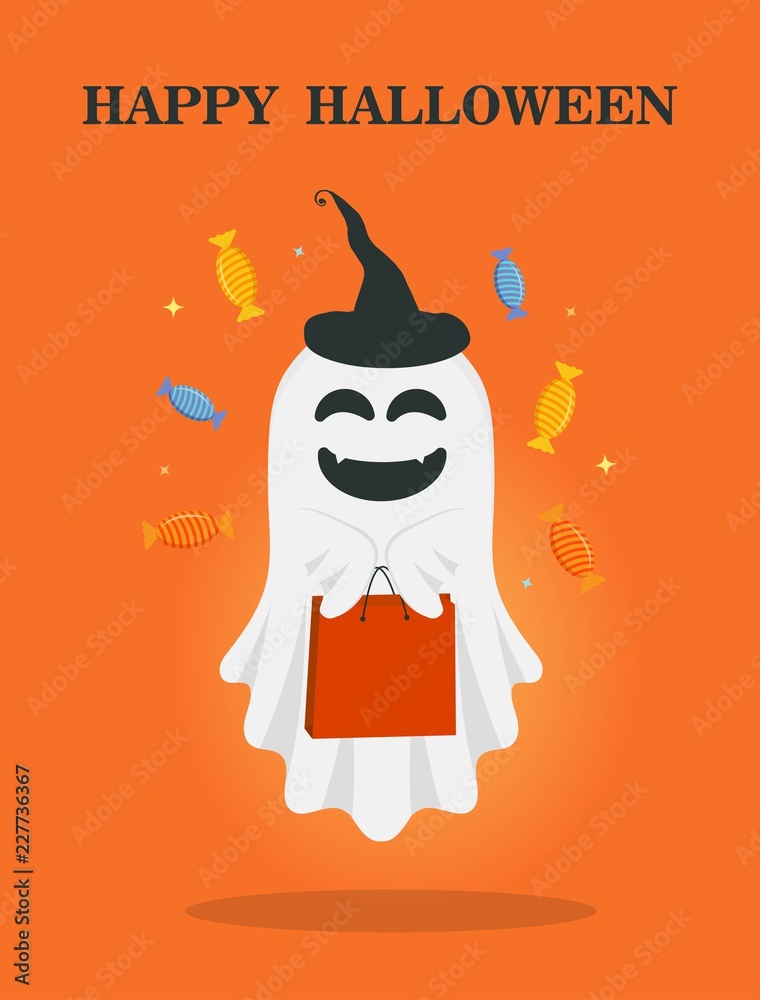 Happy halloween. Cute cartoon ghost. Trick or treat. Halloween illustration Happy halloween. Cute cartoon ghost. Trick or treat. Halloween illustration