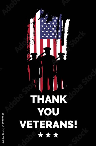 Veteran's day poster.Honoring all who served. Veteran's day illustration with american flag and soldiers