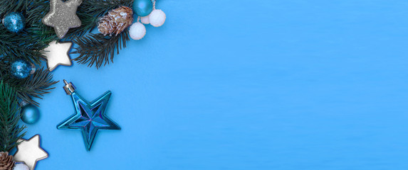 Blue christmas holidays decoration on a blue background