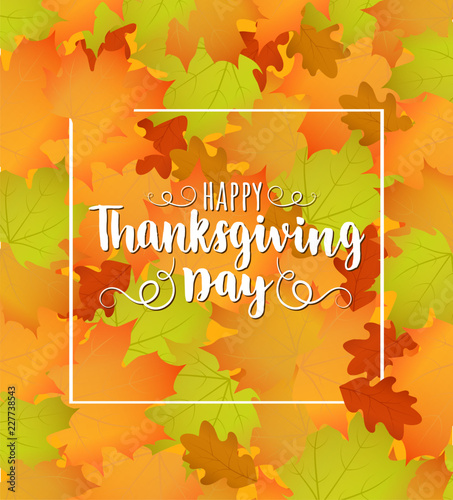Happy thanksgiving illustration with hand drawn lettering. Holiday illustration with fall