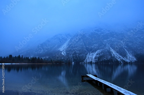 Lake Bohinj in the winter mist