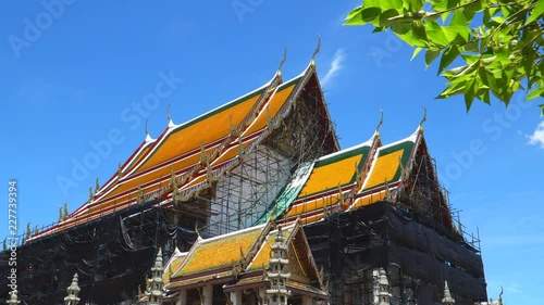 Bangkok, Thailand - September 15, 2018 : Wat Suthat Thepwararam is the most Buddhist temple tourist attractions in Bangkok, Thailand  photo