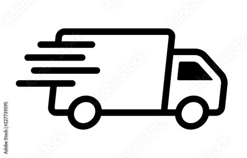 Fast moving shipping delivery truck line art vector icon for transportation apps and websites photo