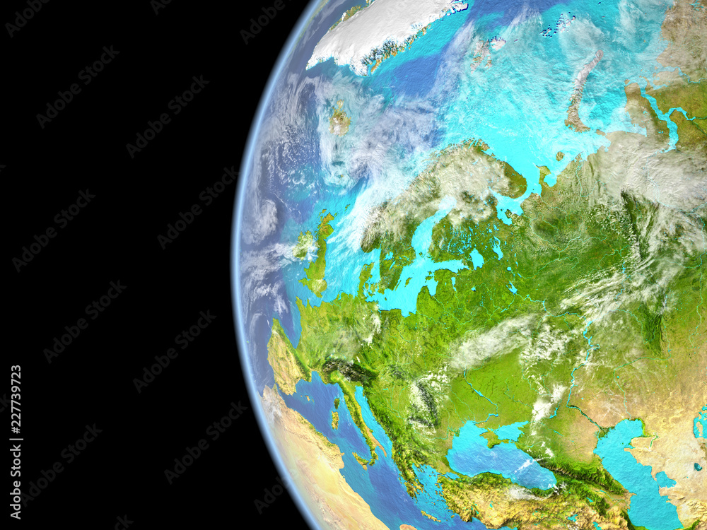 Europe on extremely high detailed beautifully textured 3D model of Earth.