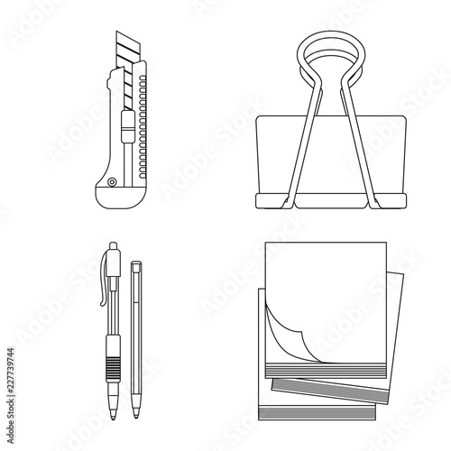 Vector illustration of office and supply symbol. Set of office and school stock symbol for web.