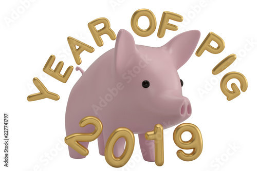 Pig design for chinese new year celebration year of pig 3D illustration. photo