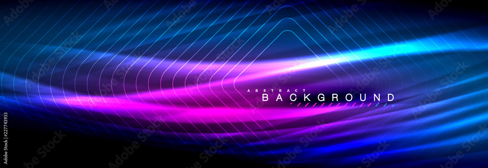 Neon glowing fluid wave lines, magic energy space light concept, abstract background wallpaper design Neon glowing fluid wave lines, magic energy space light concept, abstract background wallpaper design