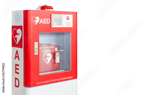 AED box or Automated External Defibrillator medical first aid device isolated on white background photo