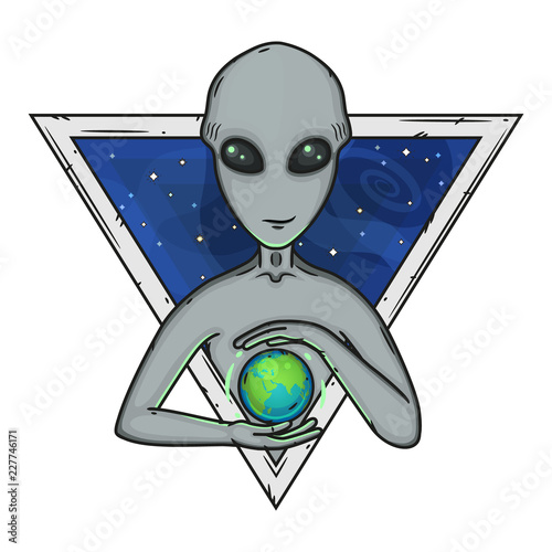 Alien. Cartoon alien. Grey alien. Alien logo. Greys.