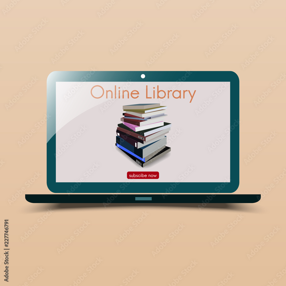 Online library with books stack. Online library with books stack.