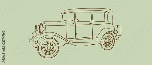Naklejka Zabytkowy samochód z projektem sztuki szkicu lub linii. ręcznie rysowane ilustracji wektorowych.