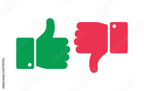 Like unlike buttons. Thumbs up and down isolated icons. Yes and no fingers, positive negative marks vector symbols photo
