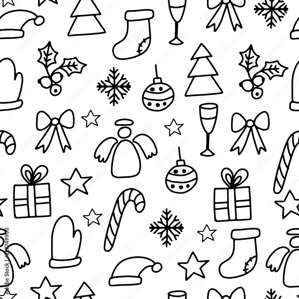 Obraz premium Vector Seamless Winter Pattern Background with christmas elements