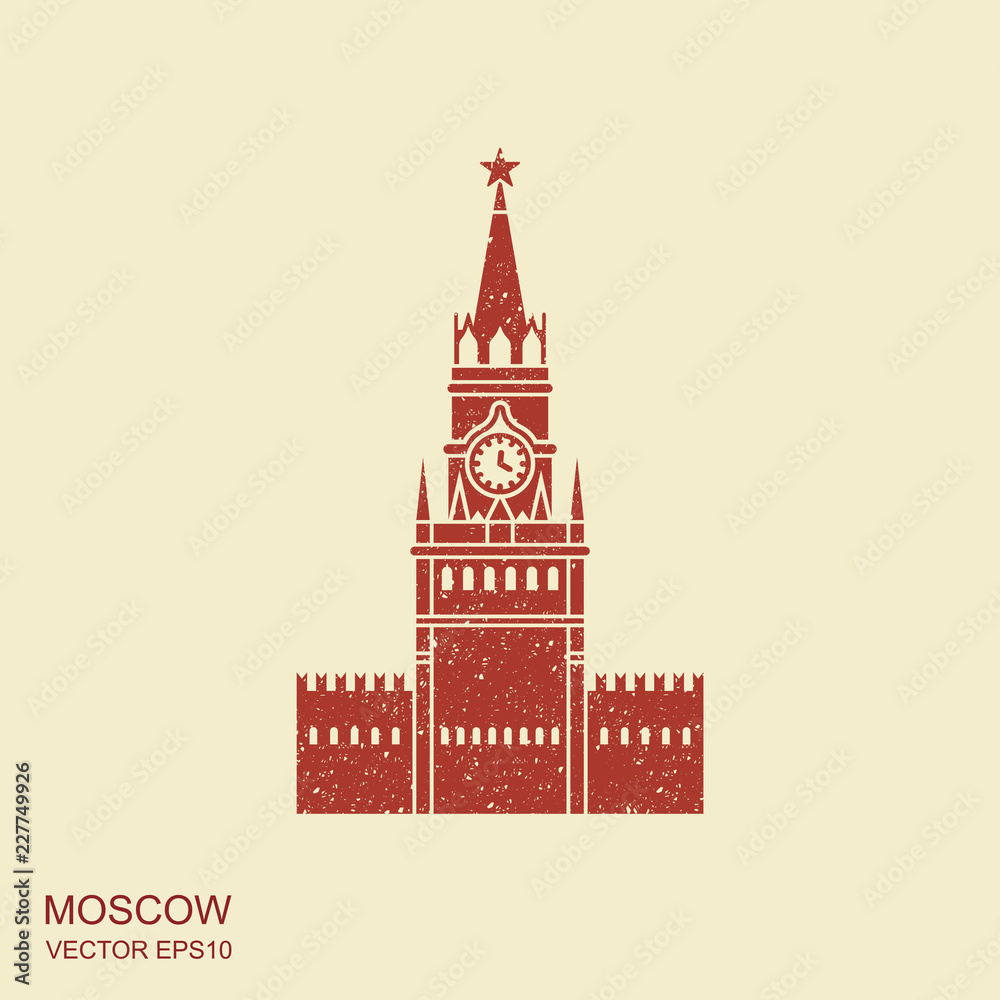 Moscow Kremlin icon in flat style with scuffing effect
