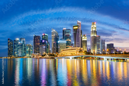 Singapore financial district skyline at Marina bay on twilight time  Singapore city  South east asia.
